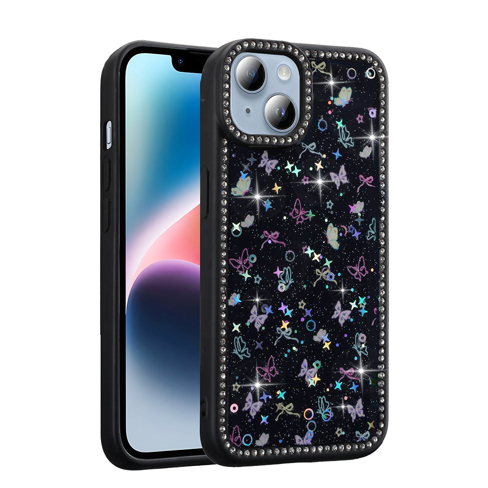 Apple iPhone 13 Kılıf Taşlı ve Simli Tasarım Zore Azra Kapak Pembe