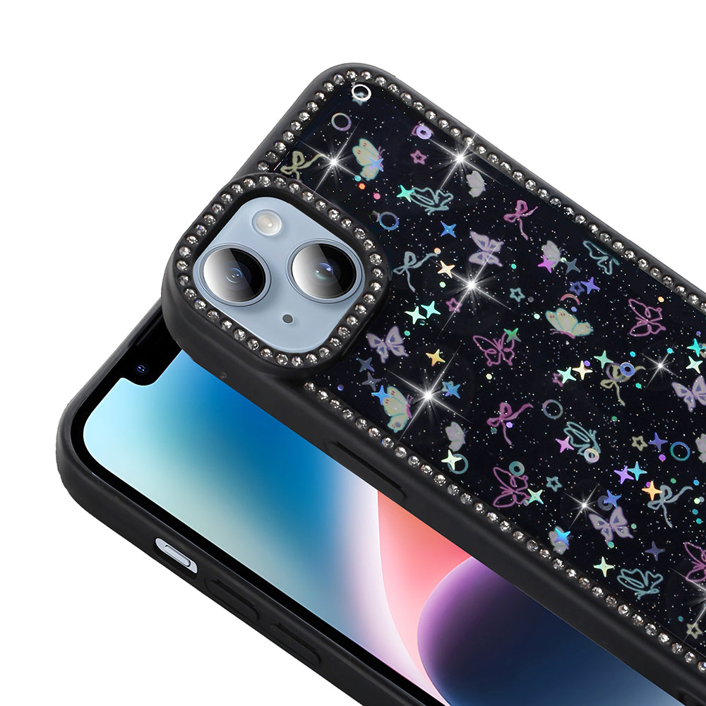 Apple iPhone 13 Kılıf Taşlı ve Simli Tasarım Zore Azra Kapak Pembe