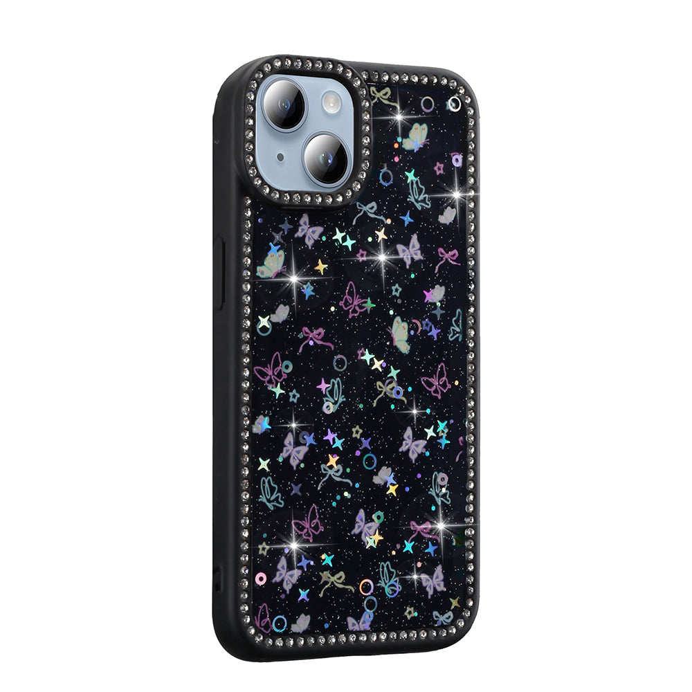 Apple iPhone 13 Kılıf Taşlı ve Simli Tasarım Zore Azra Kapak Siyah