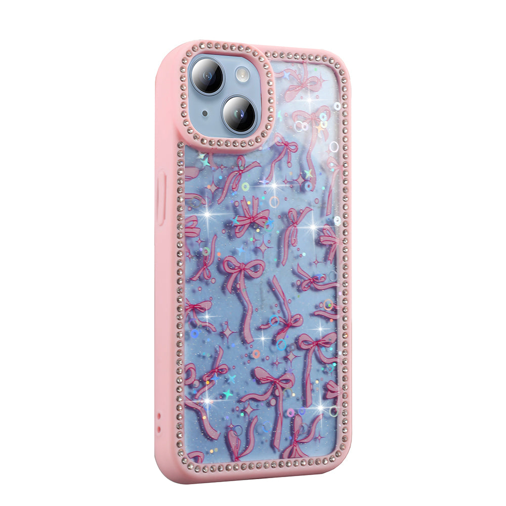 Apple iPhone 13 Kılıf Taşlı ve Simli Tasarım Zore Azra Kapak Pembe