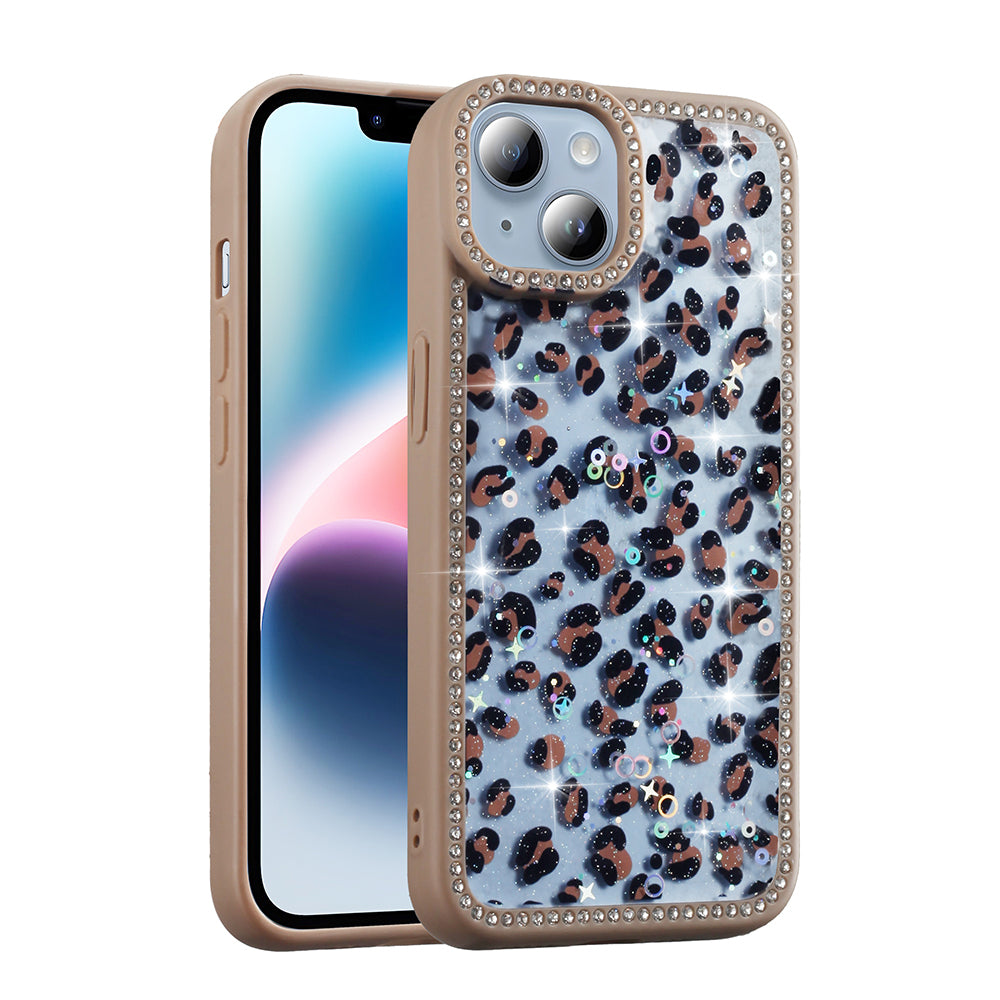 Apple iPhone 13 Kılıf Taşlı ve Simli Tasarım Zore Azra Kapak Gold