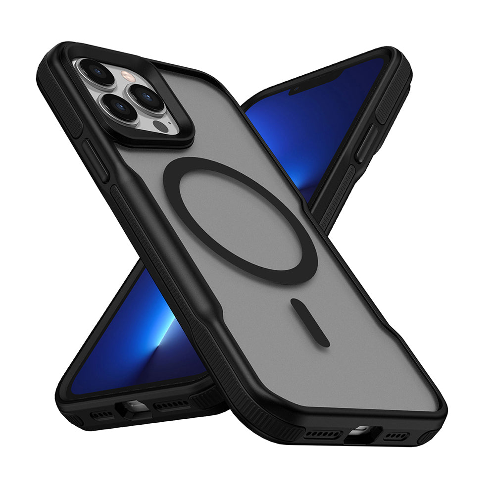 Apple iPhone 13 Pro Kılıf M-safe Şarj Özellikli Renkli Kenar Airbag Şeritli Zore Lamer Kapak Siyah