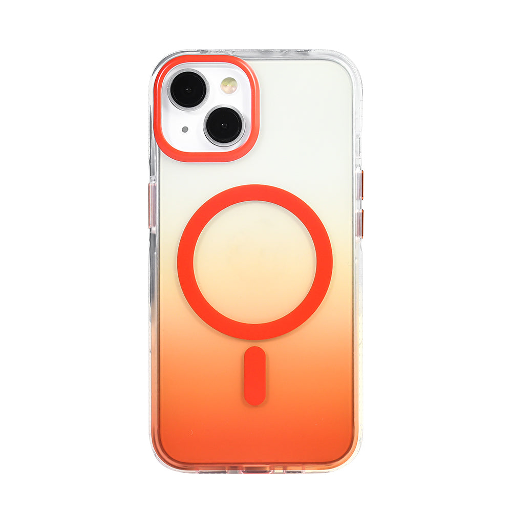 Apple iPhone 14 Kılıf M-safe Şarj Özellikli Transparan Renk Geçişli Zore Toros Kapak Turuncu