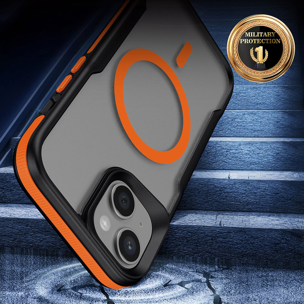 Apple iPhone 14 Kılıf M-safe Şarj Özellikli Renkli Kenar Airbag Şeritli Zore Lamer Kapak Titanyum-Gold