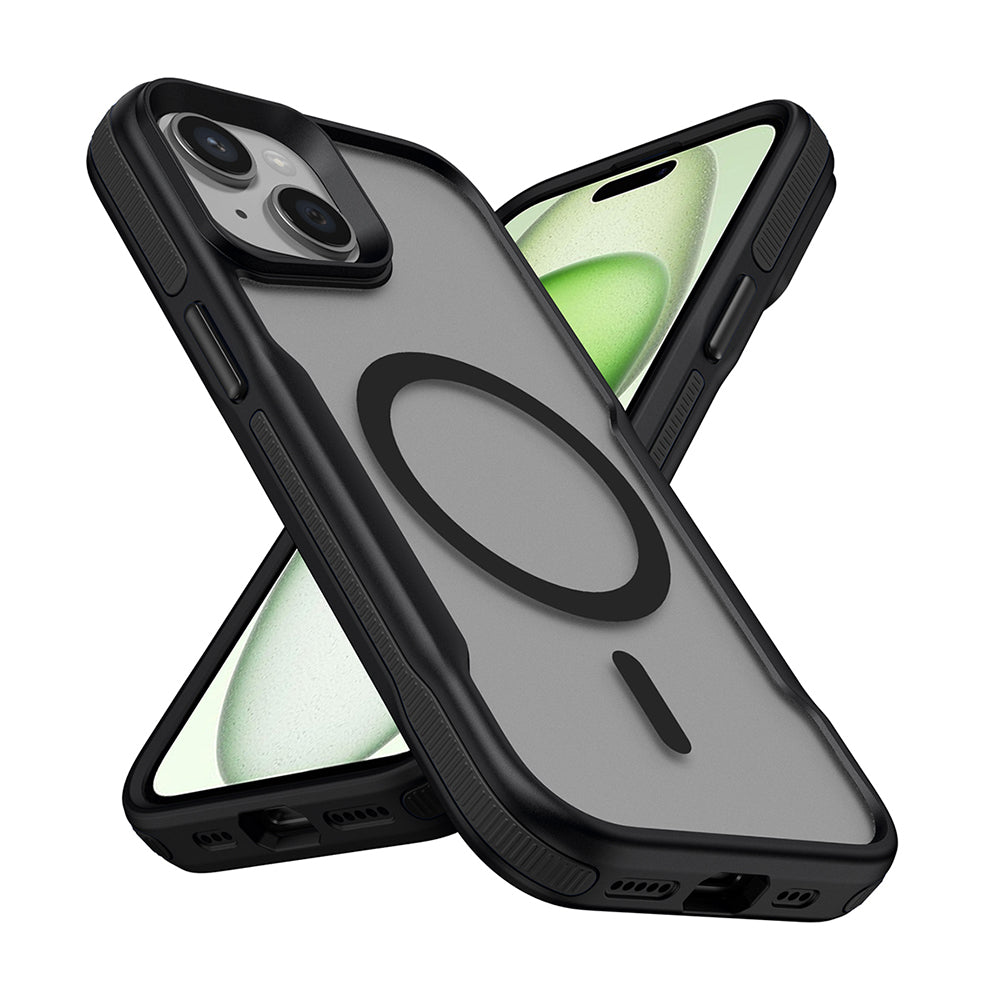 Apple iPhone 14 Kılıf M-safe Şarj Özellikli Renkli Kenar Airbag Şeritli Zore Lamer Kapak Siyah