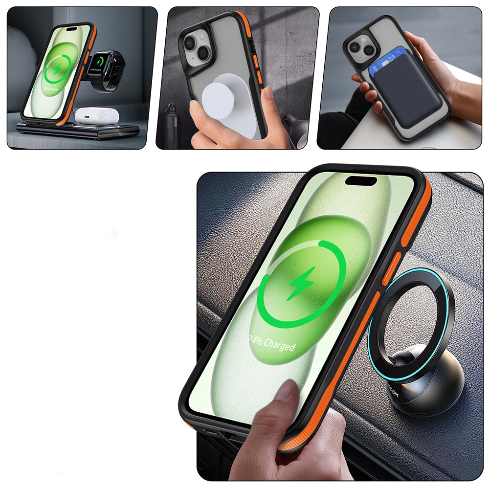 Apple iPhone 14 Pro Kılıf M-safe Şarj Özellikli Renkli Kenar Airbag Şeritli Zore Lamer Kapak Gri