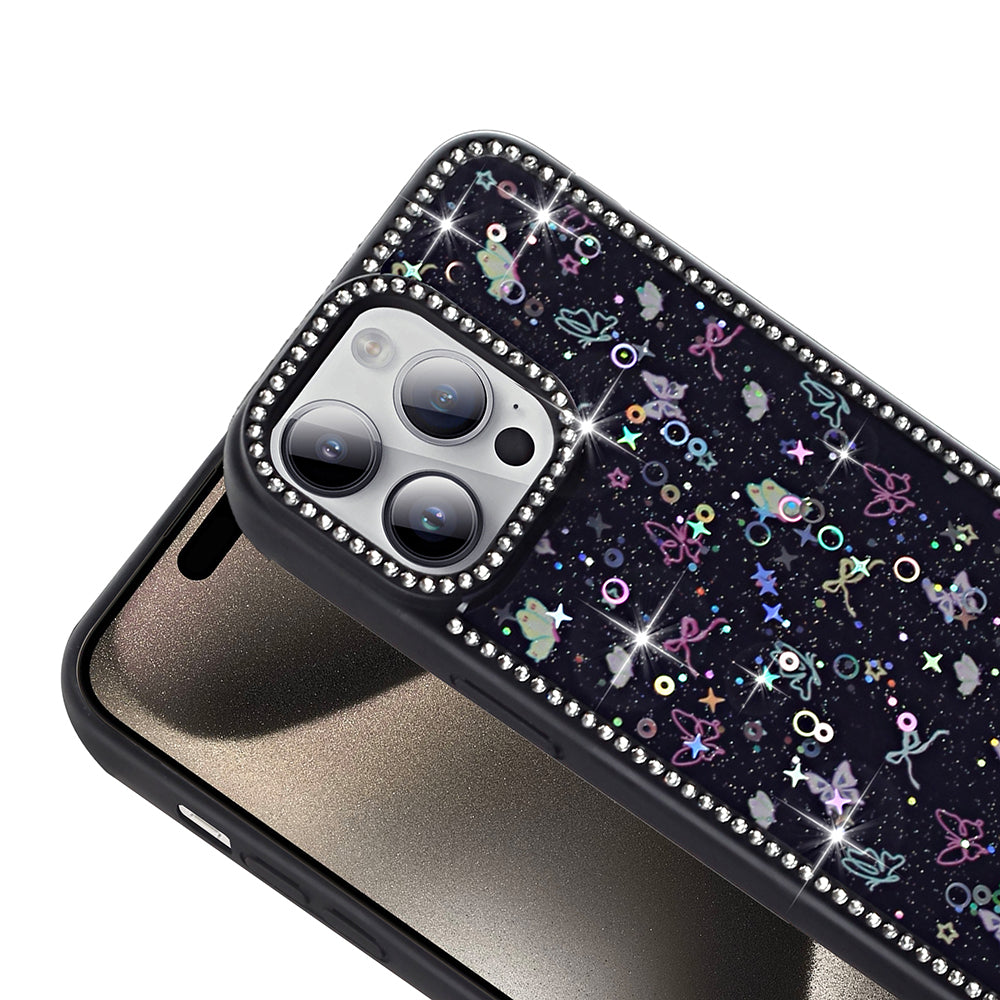 Apple iPhone 14 Pro Kılıf Taşlı ve Simli Tasarım Zore Azra Kapak Pembe