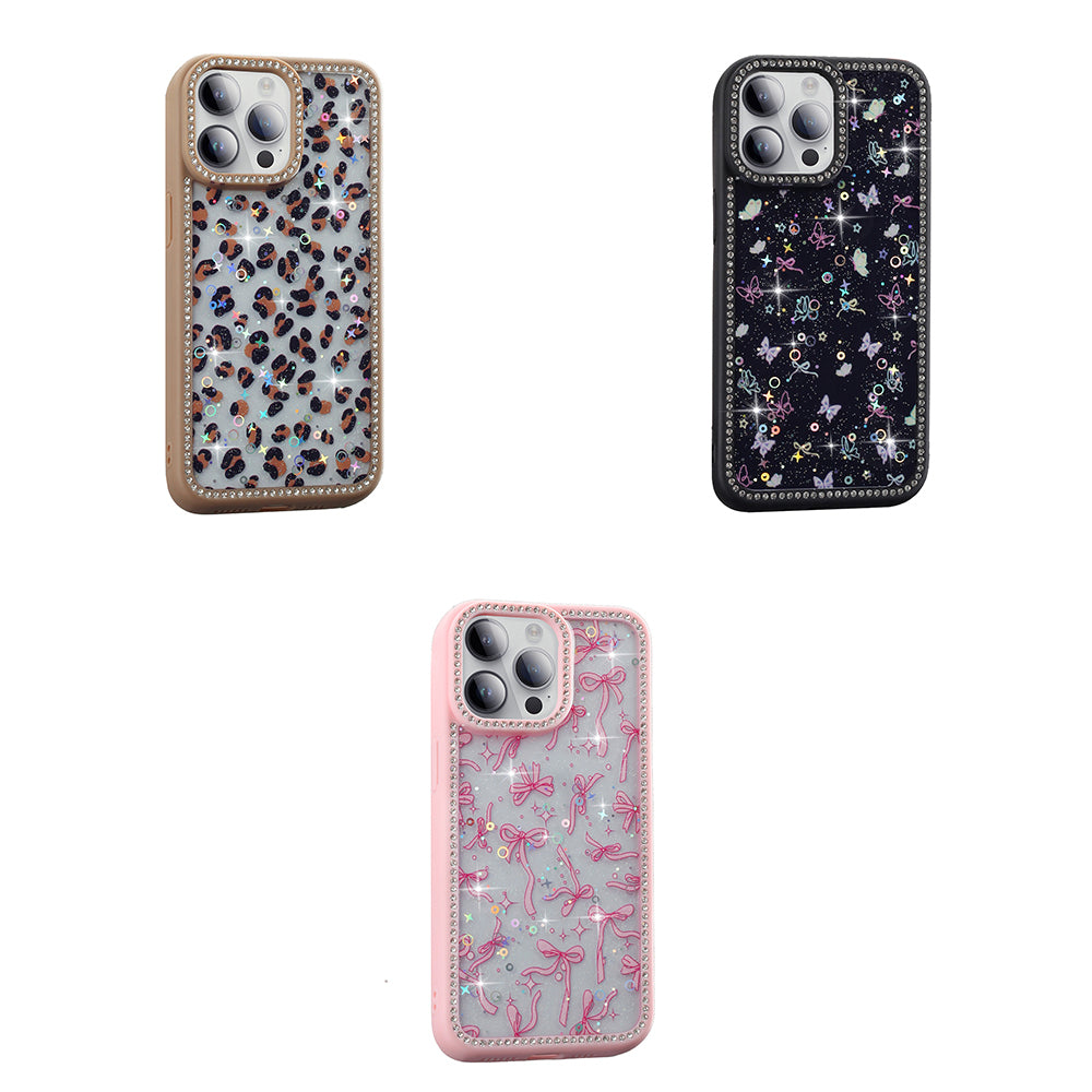 Apple iPhone 14 Pro Kılıf Taşlı ve Simli Tasarım Zore Azra Kapak Pembe