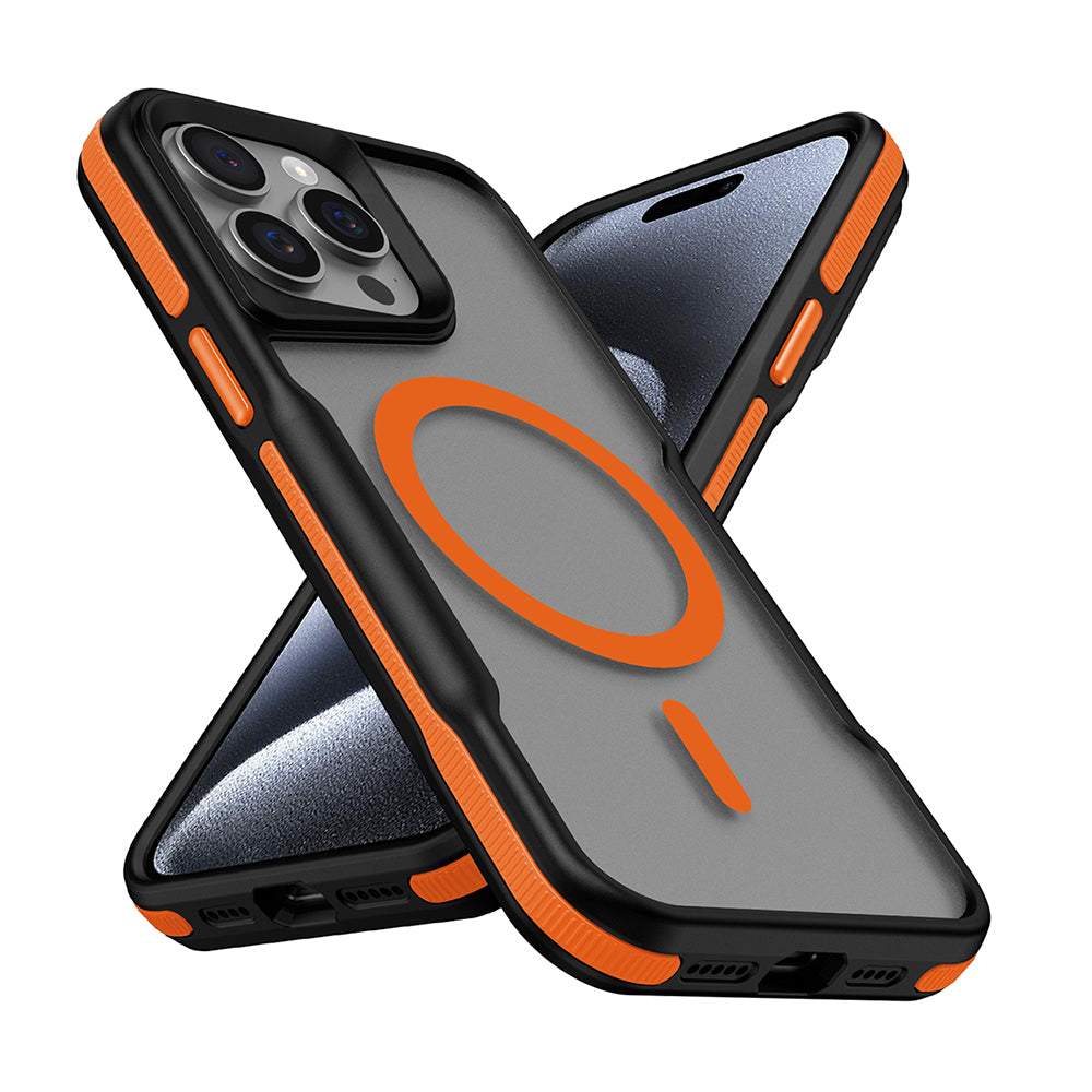 Apple iPhone 14 Pro Max Kılıf M-safe Şarj Özellikli Renkli Kenar Airbag Şeritli Zore Lamer Kapak Turuncu