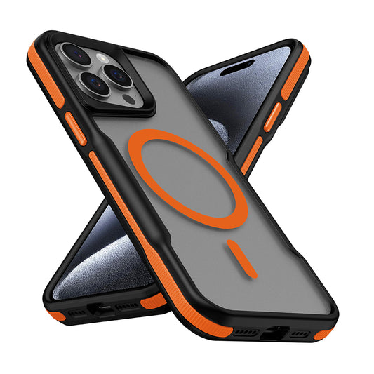 Apple iPhone 14 Pro Max Kılıf M-safe Şarj Özellikli Renkli Kenar Airbag Şeritli Zore Lamer Kapak Turuncu