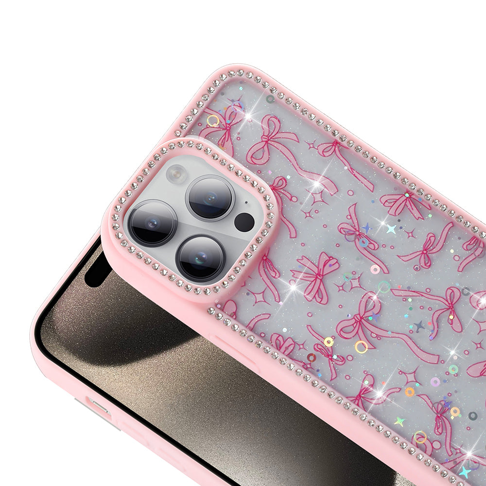 Apple iPhone 14 Pro Max Kılıf Taşlı ve Simli Tasarım Zore Azra Kapak Pembe