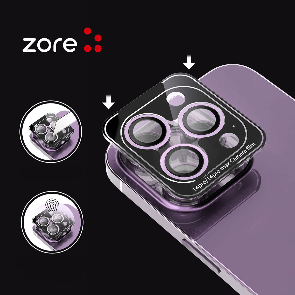 Apple iPhone 14 Zore CL-12 Premium Safir Parmak İzi Bırakmayan Anti-Reflective Kamera Lens Koruyucu Mor