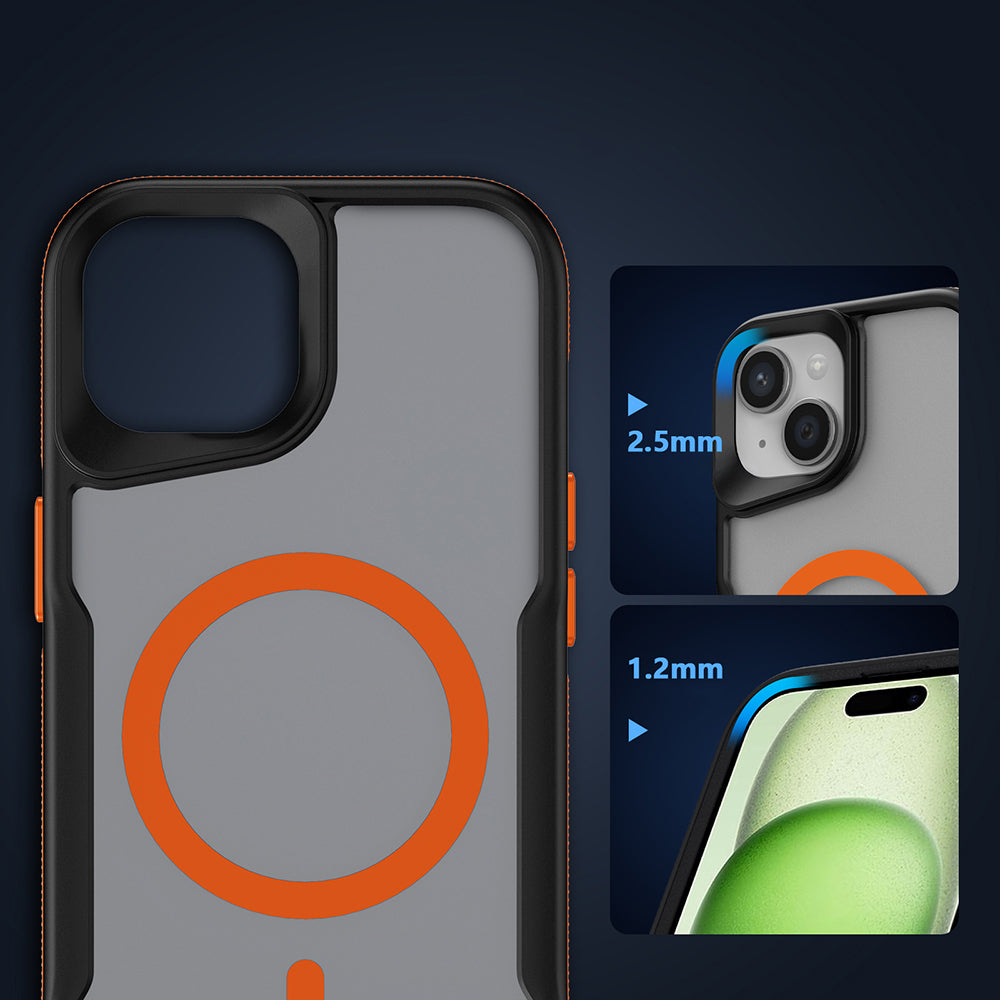 Apple iPhone 15 Kılıf M-safe Şarj Özellikli Renkli Kenar Airbag Şeritli Zore Lamer Kapak Siyah