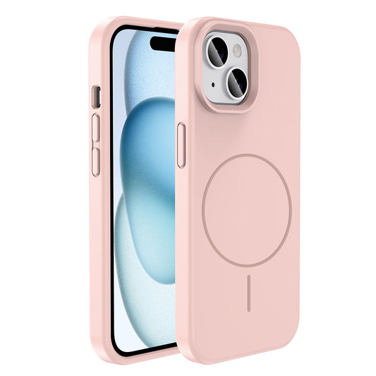 Apple iPhone 15 Kılıf M-safe Şarj Özellikli Sıvı Teknolojili Silinebilir Sert Zore Kivi Kapak Açık Pembe