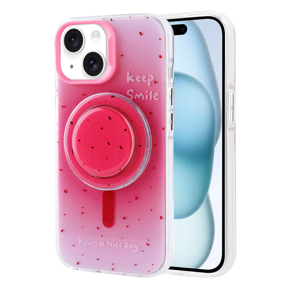 Apple iPhone 15 Kılıf M-safe Şarj Özellikli Tak-Çıkar Pop Soketli Zore Tiktok Kapak Pembe Koyu