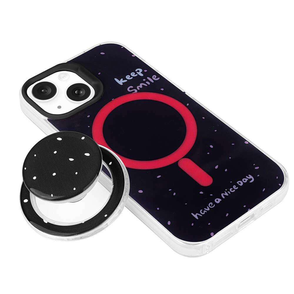 Apple iPhone 15 Kılıf M-safe Şarj Özellikli Tak-Çıkar Pop Soketli Zore Tiktok Kapak Pembe Koyu