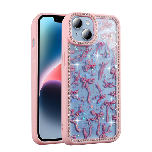 Apple iPhone 15 Kılıf Taşlı ve Simli Tasarım Zore Azra Kapak Pembe