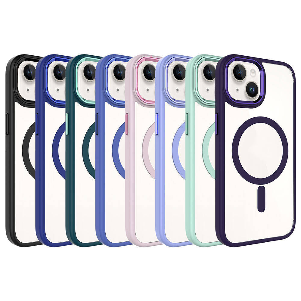 Apple iPhone 15 Kılıf Wireless Şarj Özellikli Zore Krom M-safe Silikon Kapak Lavendery Gray