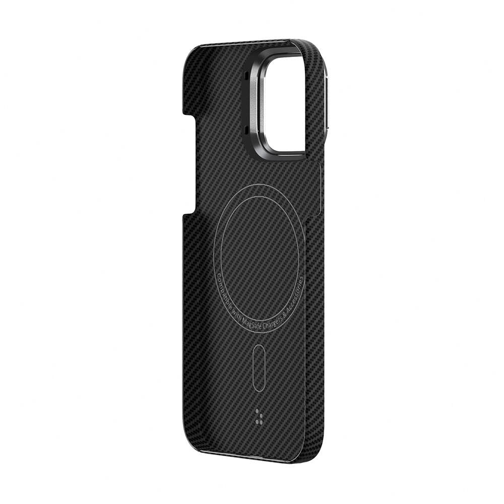 Apple iPhone 15 Pro Kılıf M-safe Şarj Özellikli 600D Kevlar Zore Krek Karbon Standlı Kapak Siyah