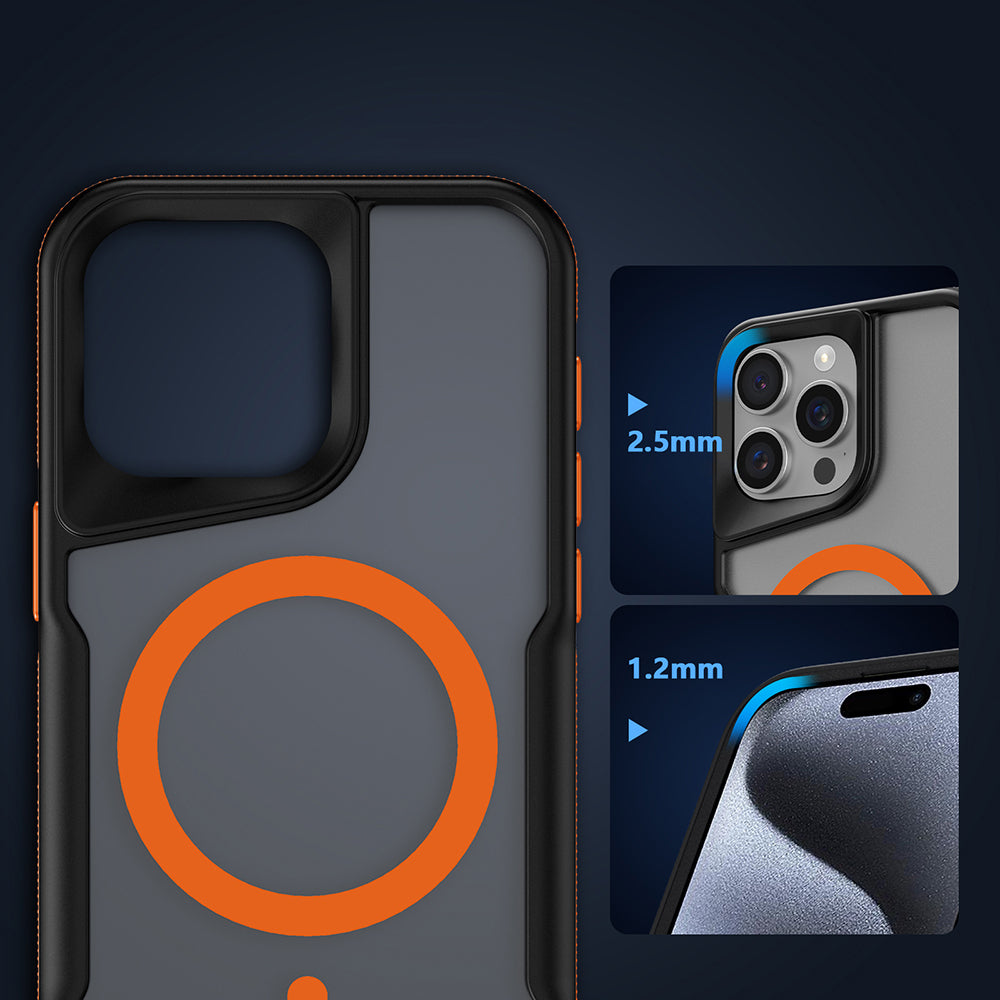 Apple iPhone 15 Pro Kılıf M-safe Şarj Özellikli Renkli Kenar Airbag Şeritli Zore Lamer Kapak Gri