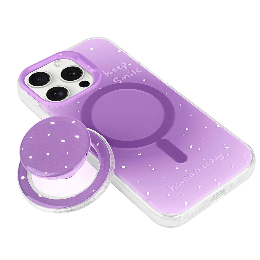 Apple iPhone 15 Pro Kılıf M-safe Şarj Özellikli Tak-Çıkar Pop Soketli Zore Tiktok Kapak Mor