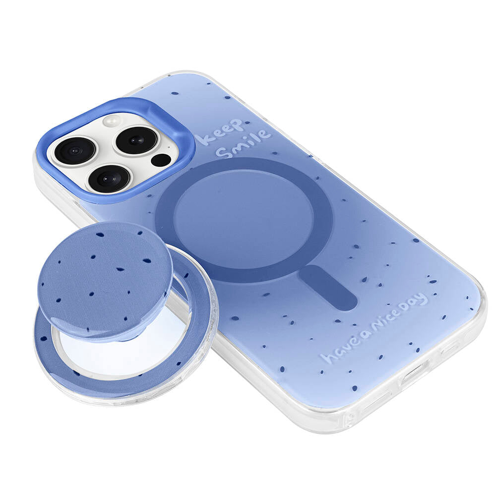 Apple iPhone 15 Pro Kılıf M-safe Şarj Özellikli Tak-Çıkar Pop Soketli Zore Tiktok Kapak Mavi