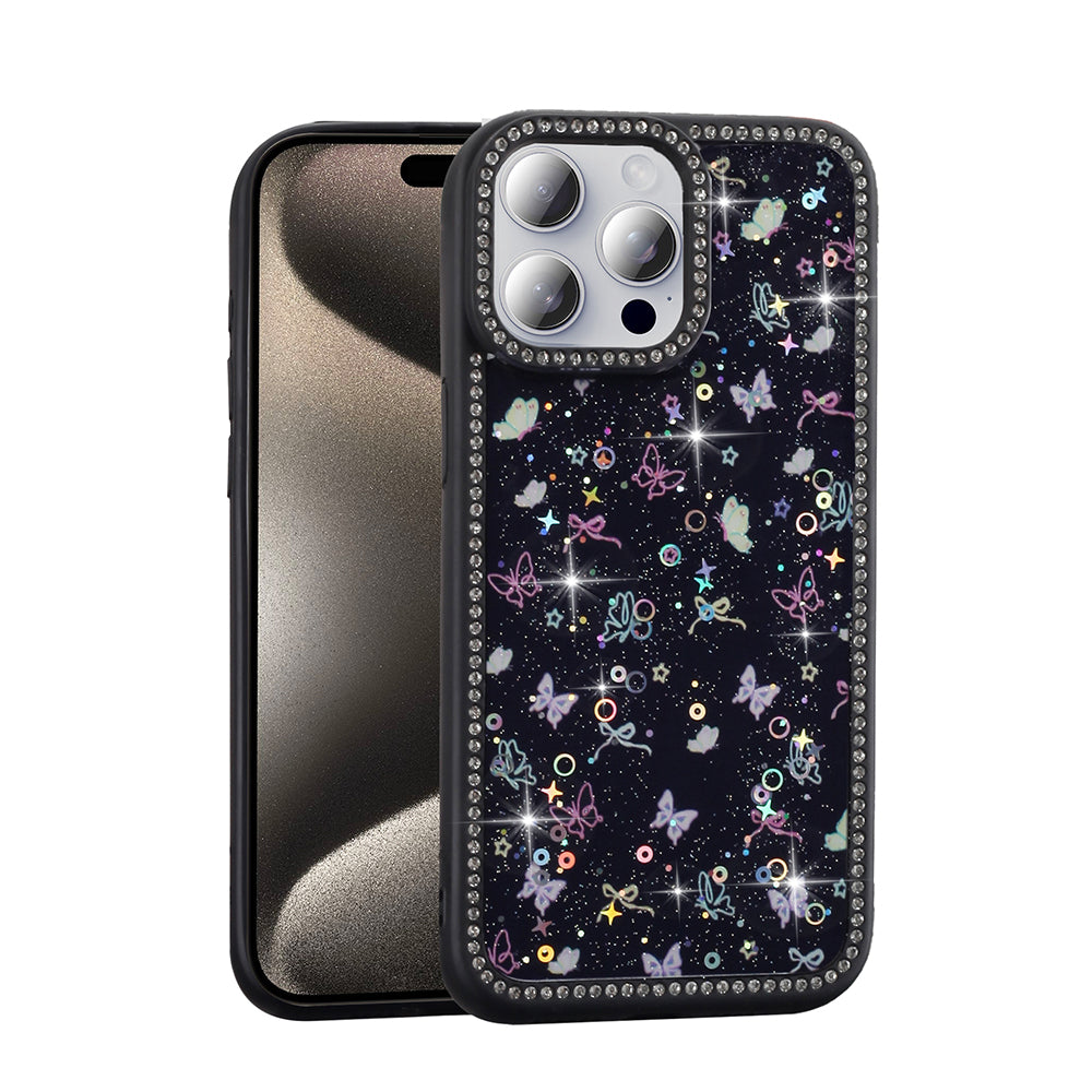 Apple iPhone 15 Pro Kılıf Taşlı ve Simli Tasarım Zore Azra Kapak Siyah