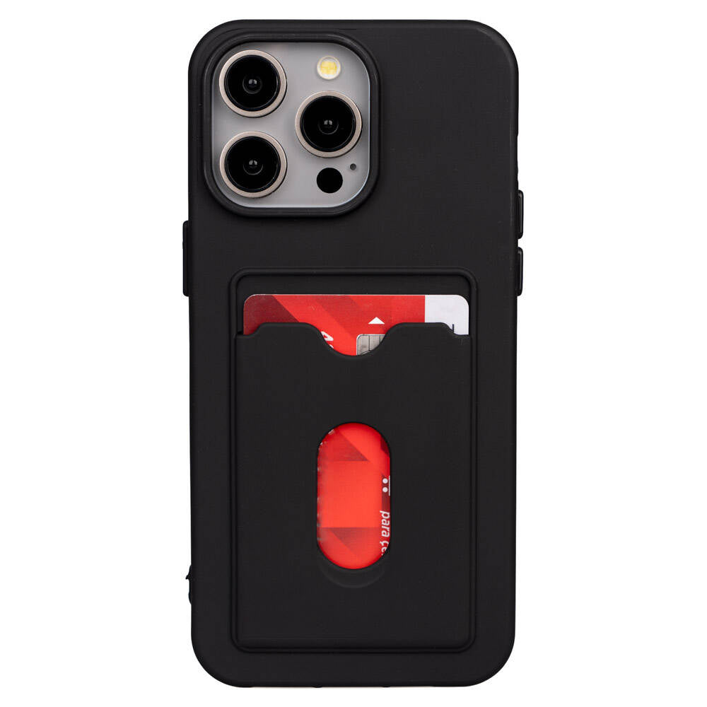 Apple iPhone 15 Pro Kılıf Zore Dora Kartlıklı Silikon Kapak Siyah