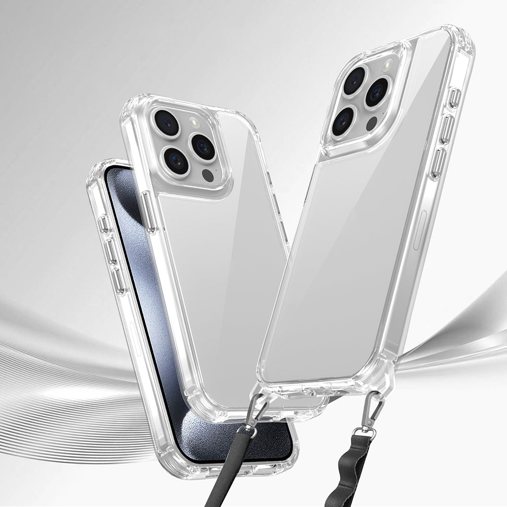 Apple iPhone 15 Pro Max Kılıf Airbagli Takılabilir Askı Aparatlı Zore Snap Silikon Kapak Şeffaf