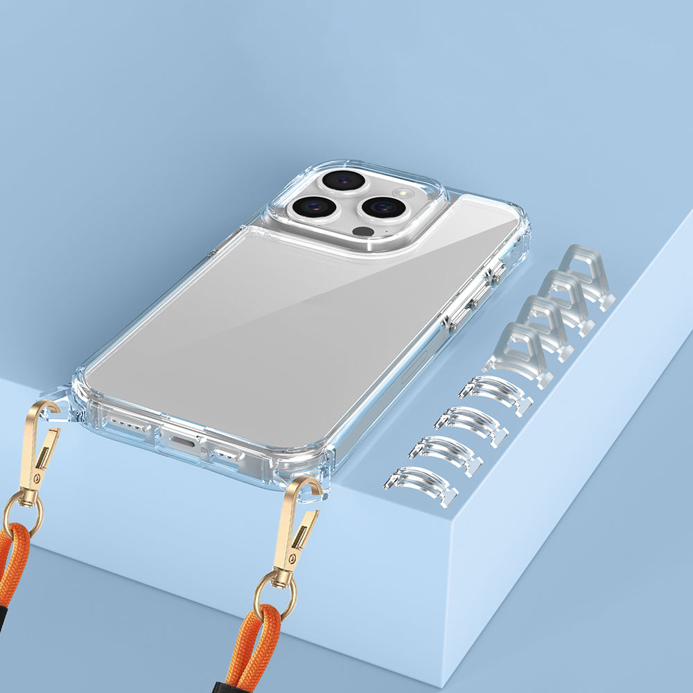 Apple iPhone 15 Pro Max Kılıf Airbagli Takılabilir Askı Aparatlı Zore Snap Silikon Kapak Şeffaf