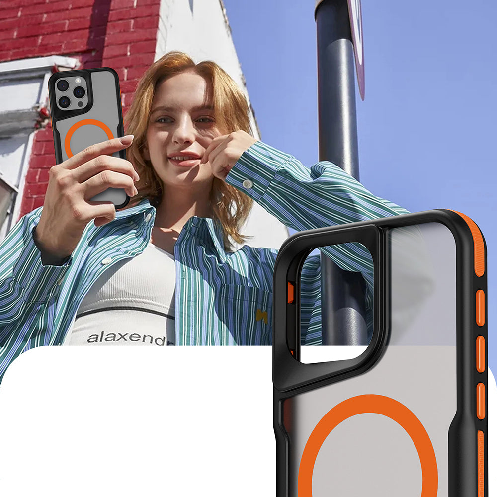 Apple iPhone 15 Pro Max Kılıf M-safe Şarj Özellikli Renkli Kenar Airbag Şeritli Zore Lamer Kapak Siyah