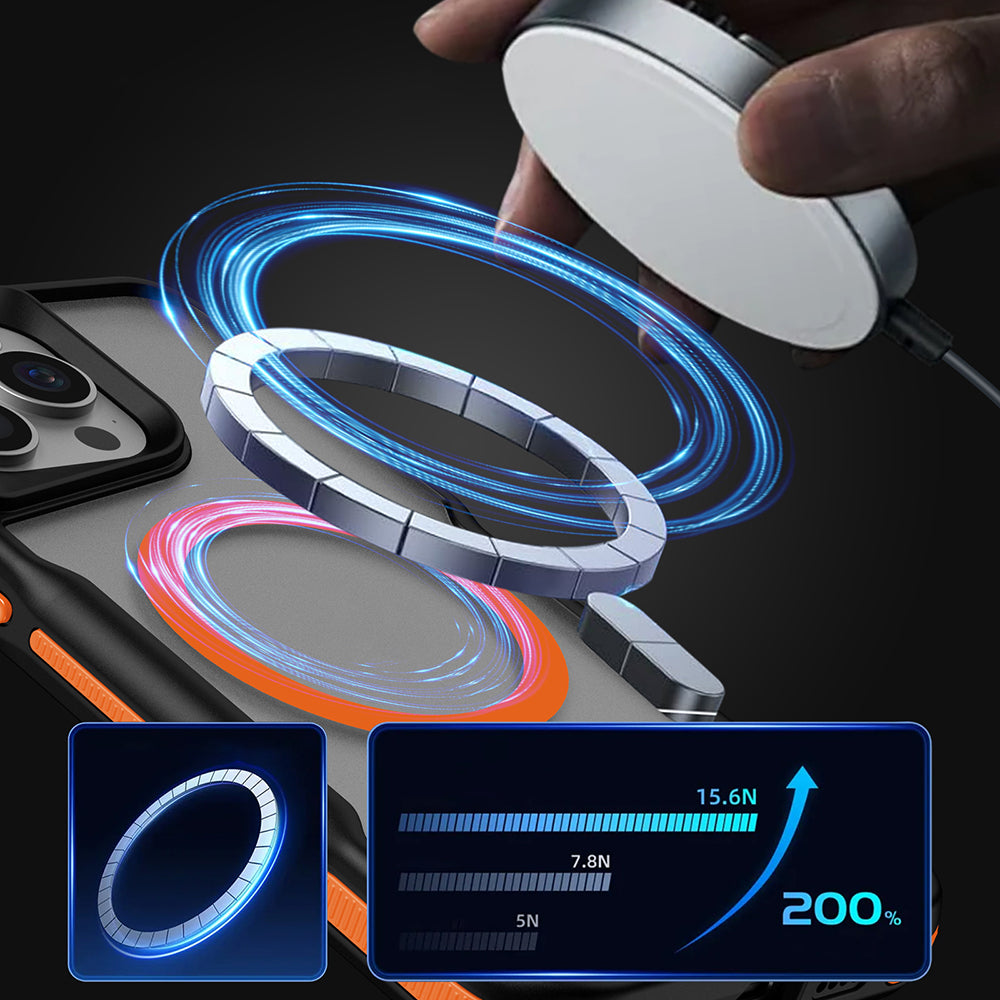 Apple iPhone 15 Pro Max Kılıf M-safe Şarj Özellikli Renkli Kenar Airbag Şeritli Zore Lamer Kapak Gri