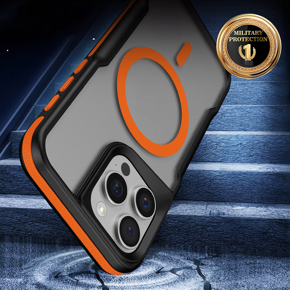 Apple iPhone 15 Pro Max Kılıf M-safe Şarj Özellikli Renkli Kenar Airbag Şeritli Zore Lamer Kapak Turuncu