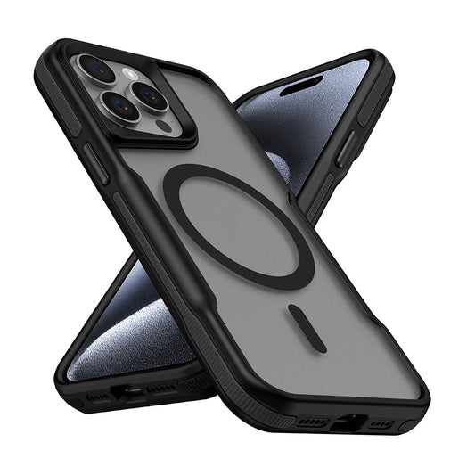 Apple iPhone 15 Pro Max Kılıf M-safe Şarj Özellikli Renkli Kenar Airbag Şeritli Zore Lamer Kapak Siyah