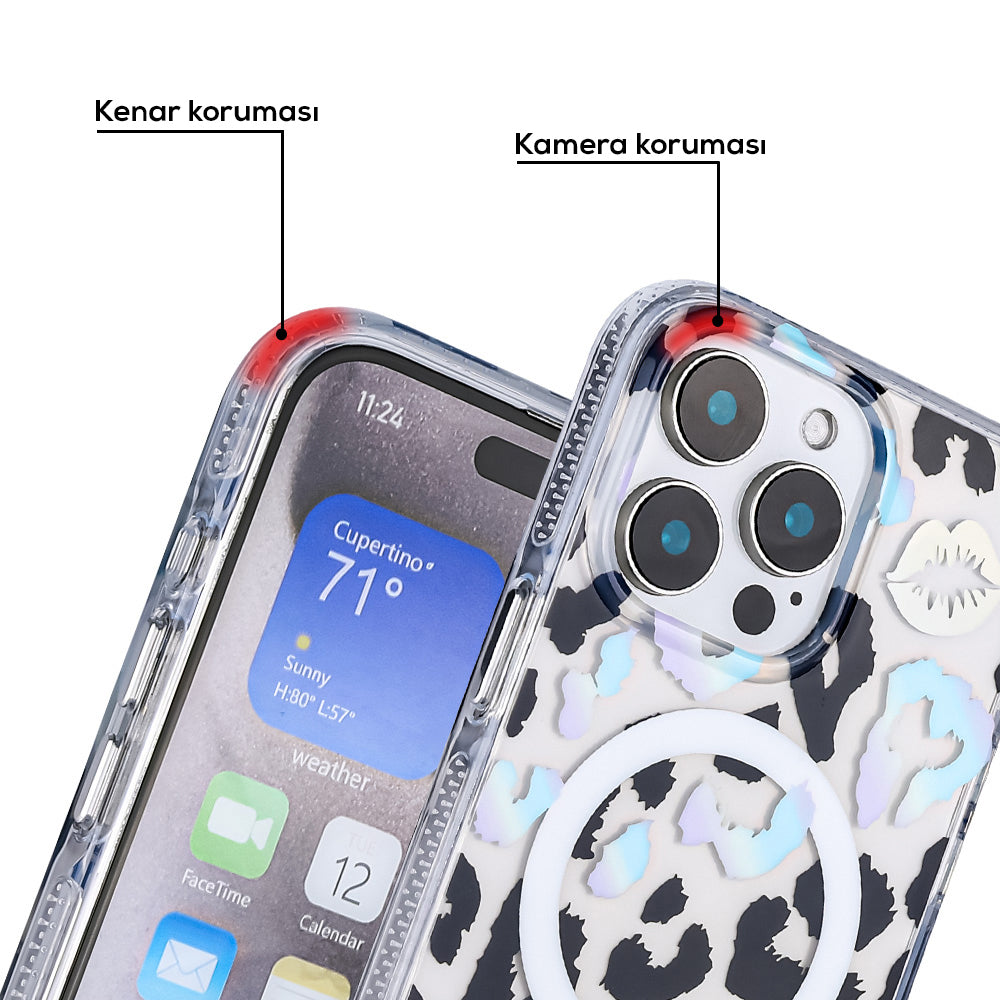 Apple iPhone 15 Pro Max Kılıf M-safe Şarj Özellikli Zore Jago Kapak Siyah-Beyaz