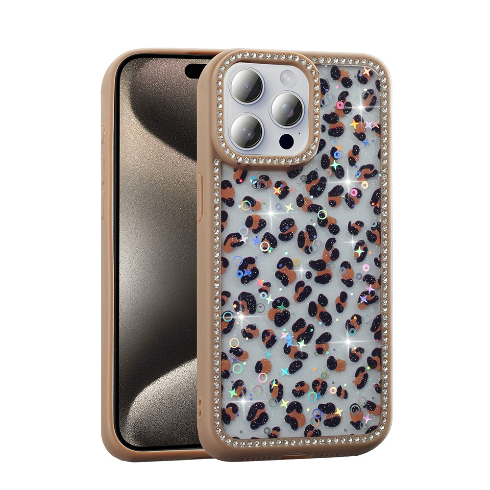 Apple iPhone 15 Pro Max Kılıf Taşlı ve Simli Tasarım Zore Azra Kapak Pembe