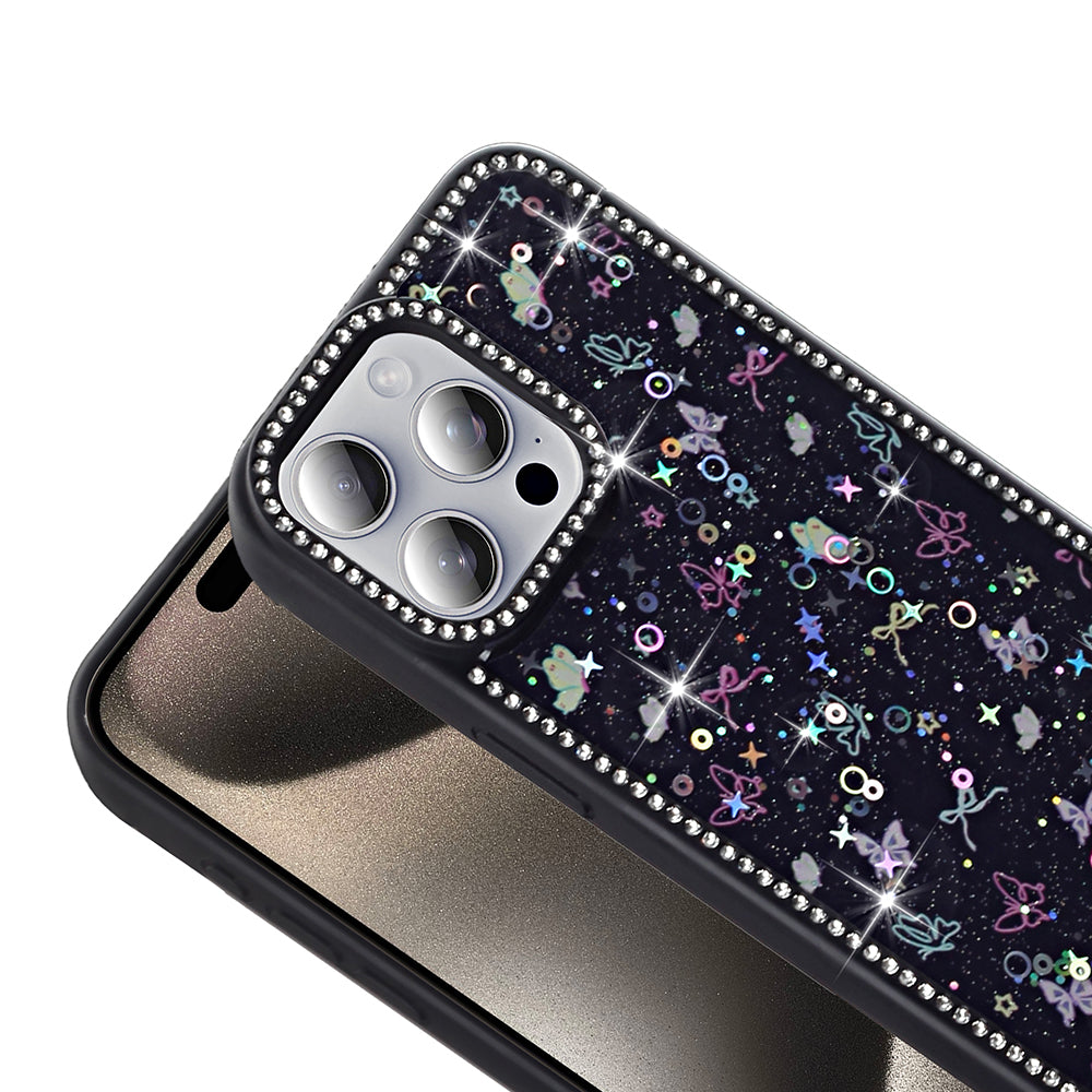 Apple iPhone 15 Pro Max Kılıf Taşlı ve Simli Tasarım Zore Azra Kapak Pembe