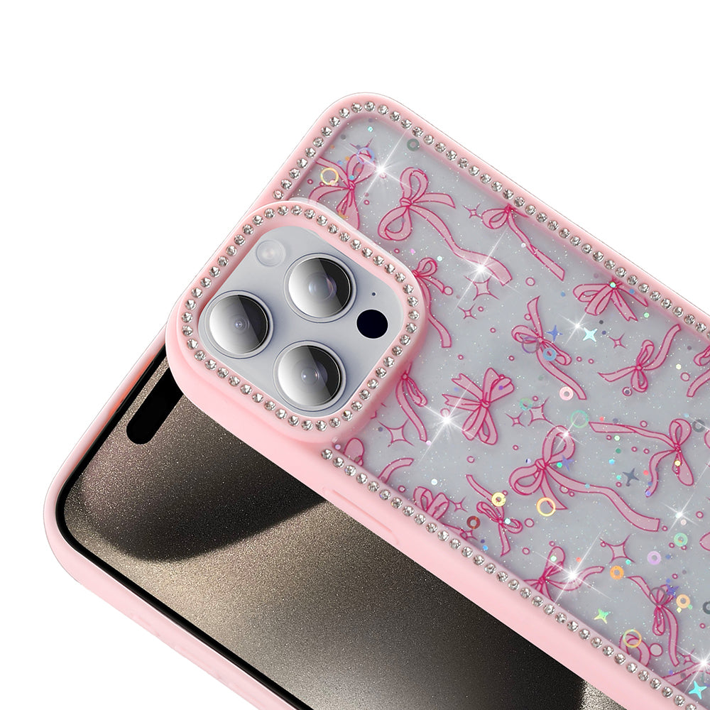 Apple iPhone 15 Pro Max Kılıf Taşlı ve Simli Tasarım Zore Azra Kapak Pembe