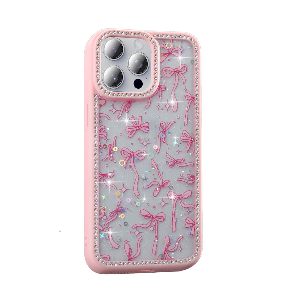 Apple iPhone 15 Pro Max Kılıf Taşlı ve Simli Tasarım Zore Azra Kapak Pembe