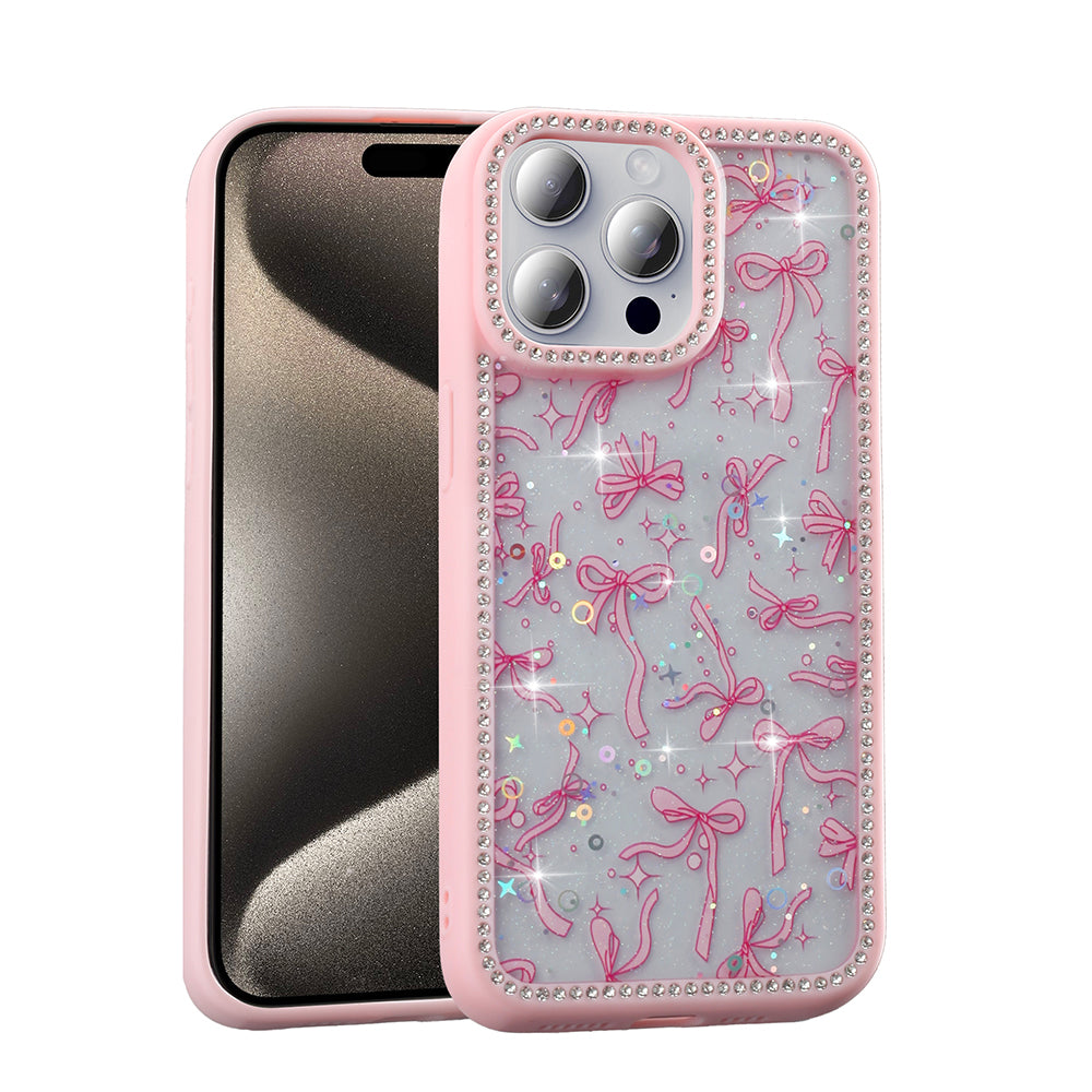 Apple iPhone 15 Pro Max Kılıf Taşlı ve Simli Tasarım Zore Azra Kapak Pembe