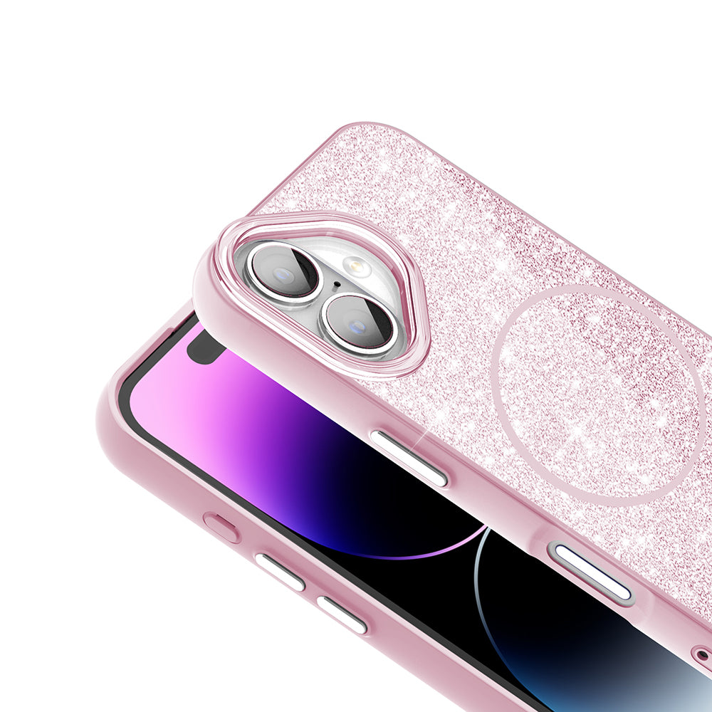 Apple iPhone 16 Kılıf M-safe Şarj Özellikli Parlayan Simli Zore Okso Kapak Siyah