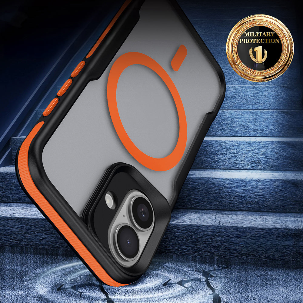 Apple iPhone 16 Kılıf M-safe Şarj Özellikli Renkli Kenar Airbag Şeritli Zore Lamer Kapak Turuncu