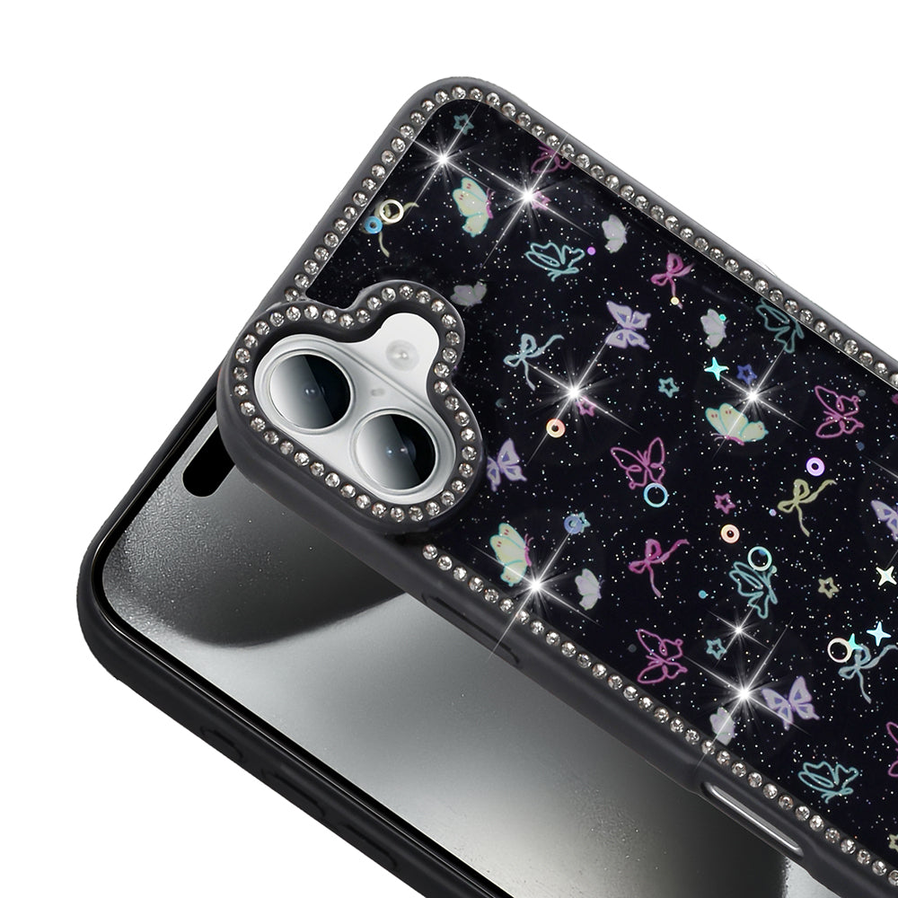 Apple iPhone 16 Kılıf Taşlı ve Simli Tasarım Zore Azra Kapak Siyah