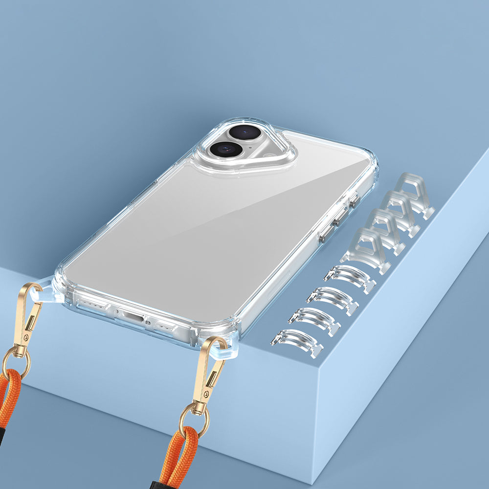 Apple iPhone 16 Plus Kılıf Airbagli Takılabilir Askı Aparatlı Zore Snap Silikon Kapak Şeffaf