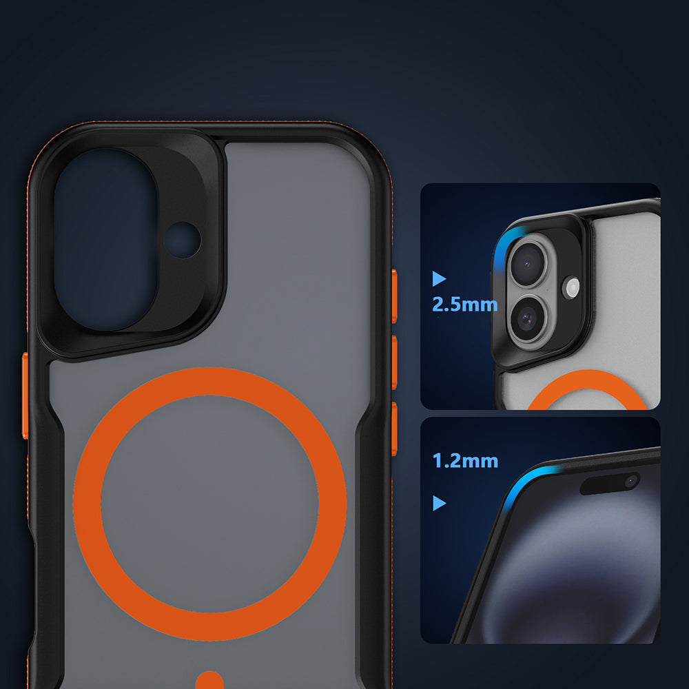 Apple iPhone 16 Plus Kılıf M-safe Şarj Özellikli Renkli Kenar Airbag Şeritli Zore Lamer Kapak Titanyum-Gold