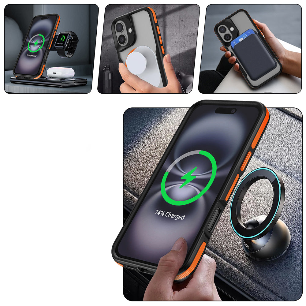 Apple iPhone 16 Plus Kılıf M-safe Şarj Özellikli Renkli Kenar Airbag Şeritli Zore Lamer Kapak Gri