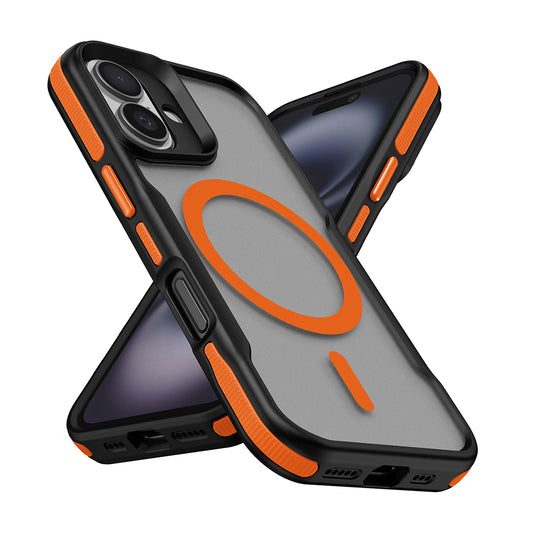 Apple iPhone 16 Plus Kılıf M-safe Şarj Özellikli Renkli Kenar Airbag Şeritli Zore Lamer Kapak Turuncu