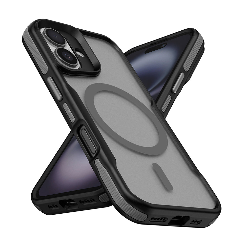 Apple iPhone 16 Plus Kılıf M-safe Şarj Özellikli Renkli Kenar Airbag Şeritli Zore Lamer Kapak Titanyum-Gold