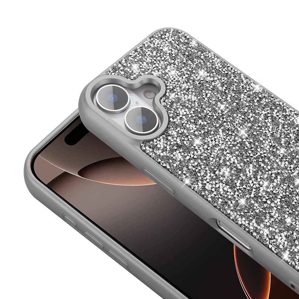 Apple iPhone 16 Plus Kılıf Parlak Taşlı Tasarım Zore Pırlanta Kapak Beyaz