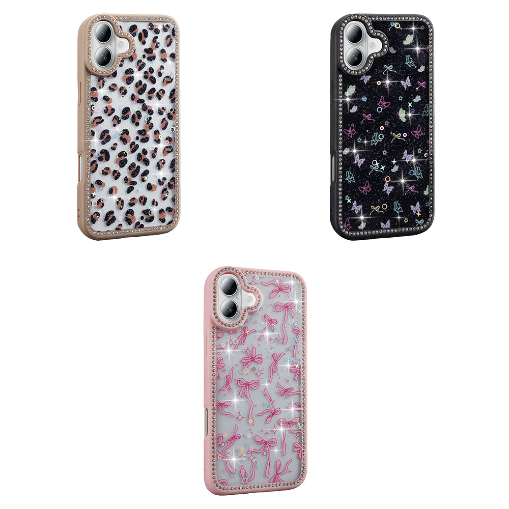 Apple iPhone 16 Plus Kılıf Taşlı ve Simli Tasarım Zore Azra Kapak Siyah